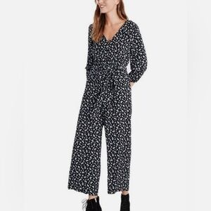Madewell Jumpsuit Women’s XL Navy Blue Floral Long Sleeve V-Neck Straight Leg